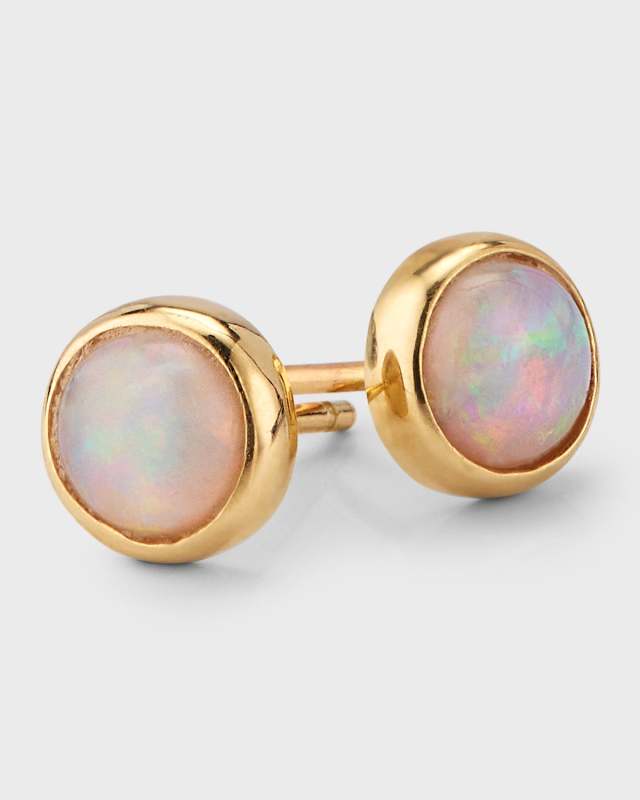 14K Yellow Gold Round Austrailian Light Opal Studs